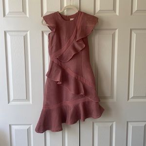 asymmetric dusty pink dress, size XXS (0), with ruffles, keepsake brand.